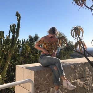 Floral Ruched of the Shoulder Crop Top